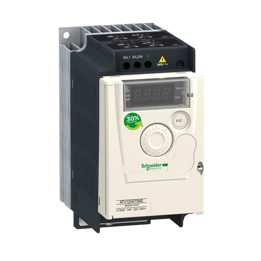 ATV12H075M3 - VARIABLE SPEED DRIVE 1HP/0.75KW 240V 3PH WITH HEATSINK. Sold in units of 1