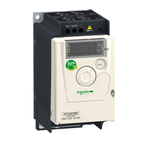 ATV12H037M2 - VARIABLE SPEED DRIVE 0.55HP/0.37KW 240V 1PH WITH HEATSINK. Sold in units of 1