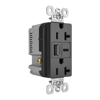 TR20USBAC6BK - TAMPER-RESISTANT RECEPTACLE, 20A 125V TR REC+USBA+C FAST CHARGE  BLACK. Sold in units of 1