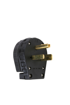 3869 - 30/50A 250V 2P 3WIRE GROUNDING ANGLE PLUG BLACK. Sold in units of 1