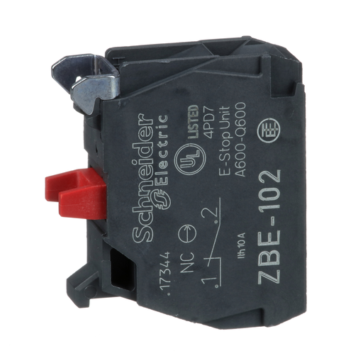 ZBE102 - CONTACT BLOCK FOR PUSHBUTTON SWITCH 1NC. Sold in units of 1