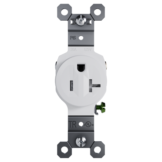 TR53201W - 20A RESI SINGLE REC WHITE. Sold in units of 1
