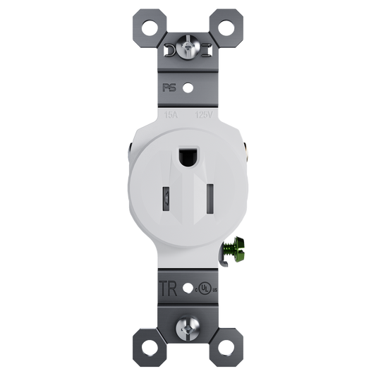TR52151W - 15A RESI SINGLE REC WHITE. Sold in units of 1