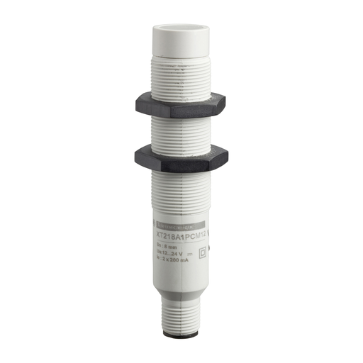 XT218A1PCM12 - CAPACITIVE PROXIMITY SENSORS XT, CYLINDRICAL M18, PLASTIC, SN 8 MM, 12...24 V DC. Sold in units of 1