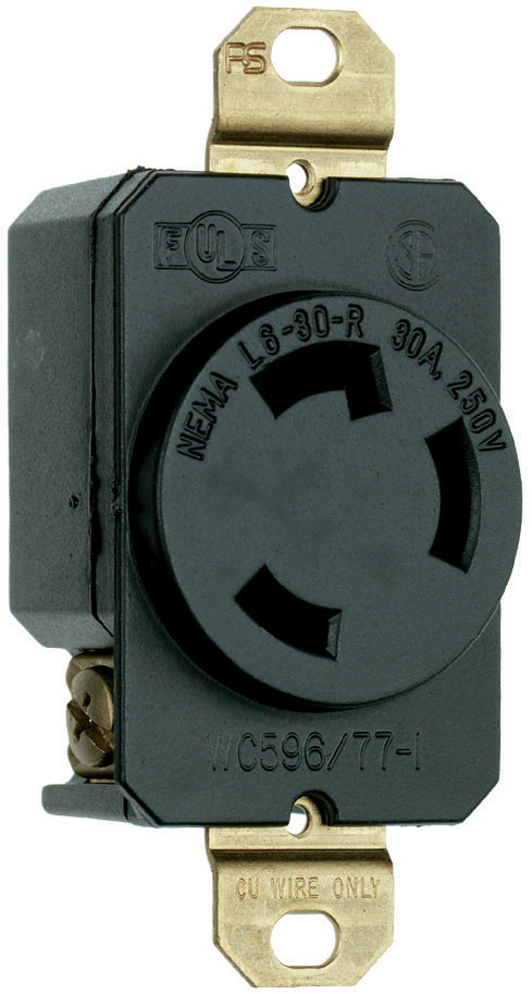 L630R - TURNLOK 30A 250V 2P 3-WIRE SGL RECPT BLACK. Sold in units of 1