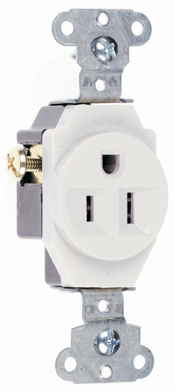 5251W - 15A 125V STRAIT BLD SPEC GRD B/S WIRE SINGLE RECEPTACLE WHITE. Sold in units of 1