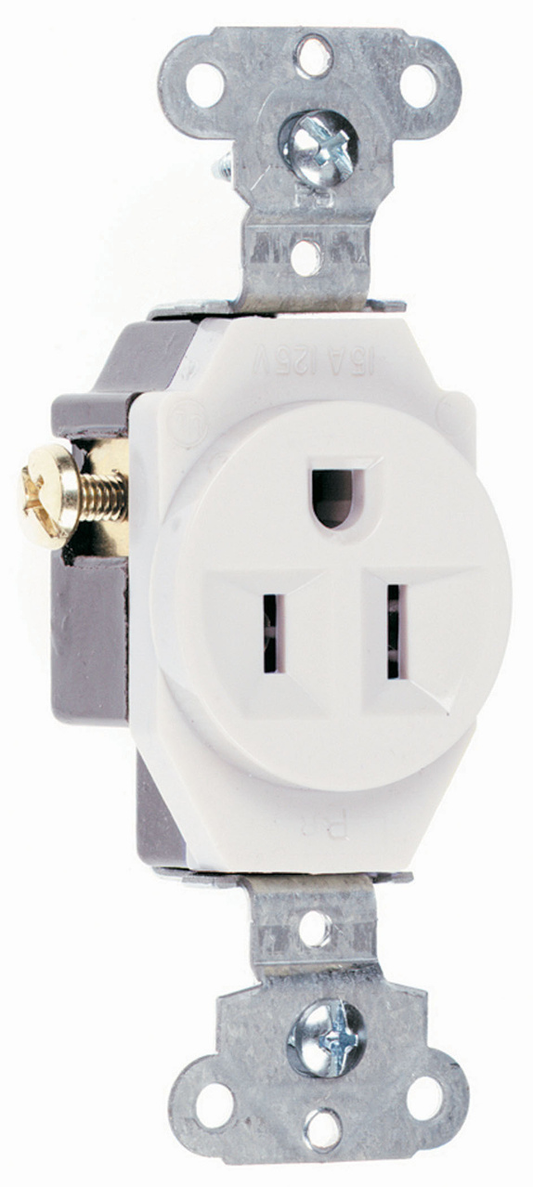 5251W - 15A 125V STRAIT BLD SPEC GRD B/S WIRE SINGLE RECEPTACLE WHITE. Sold in units of 1