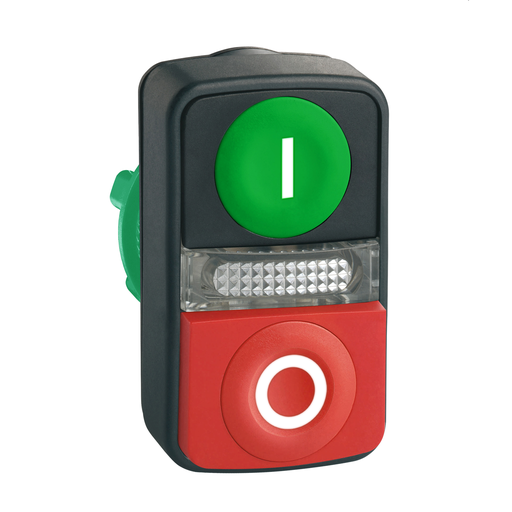 ZB5AW7L3741 - PLASTIC DBL HEADED PUSHBUTTONS W PILOT LIGHT. Sold in units of 1