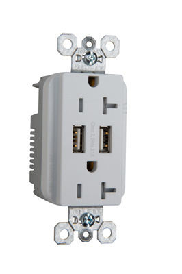 TR5362USBW - 20A TR DUP REC SPEC W/3.1A USB CHRG, WHITE. Sold in units of 1
