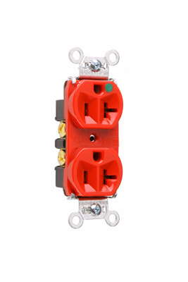 8300HRED - 20A 125V SB HD HG COMPACT DESIGN B/S WIRE DUPLEX  RECEPT RED. Sold in units of 1