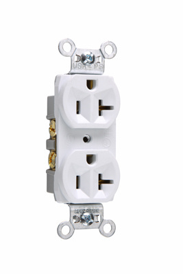 CR20W - 20A 125V STRAIT BLD COMM SPEC GRD DUP RECPT WHITE. Sold in units of 1