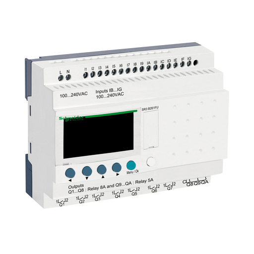 SR3B261FU - MODULAR SMART RELAY, ZELIO LOGIC SR2 SR3, 26 IO, 100 TO 240V AC, CLOCK, DISPLAY. Sold in units of 1
