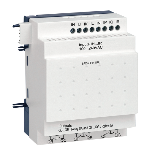 SR3XT141FU - DISCRETE IO EXTENSION MODULE, ZELIO LOGIC SR2 SR3, 14 IO, 100 TO 240V AC. Sold in units of 1