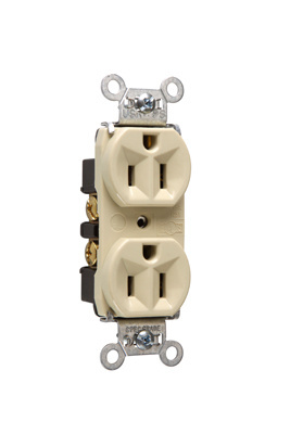 5262I - 15A 125V STRAIT BLD HARD USE SPEC GRD B/S WIRE DUPLEX RCPT IVORY. Sold in units of 1
