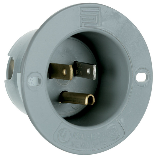 5278SS - 15A 125V 2P 3WIRE GROUNDING FLANGED INLET GREY. Sold in units of 1