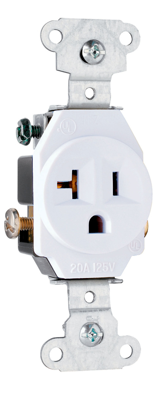 5351W - 20A 125V STRAIT BLD SPEC GRD B/S WIRE SINGLE RECEPTACLE WHITE. Sold in units of 1