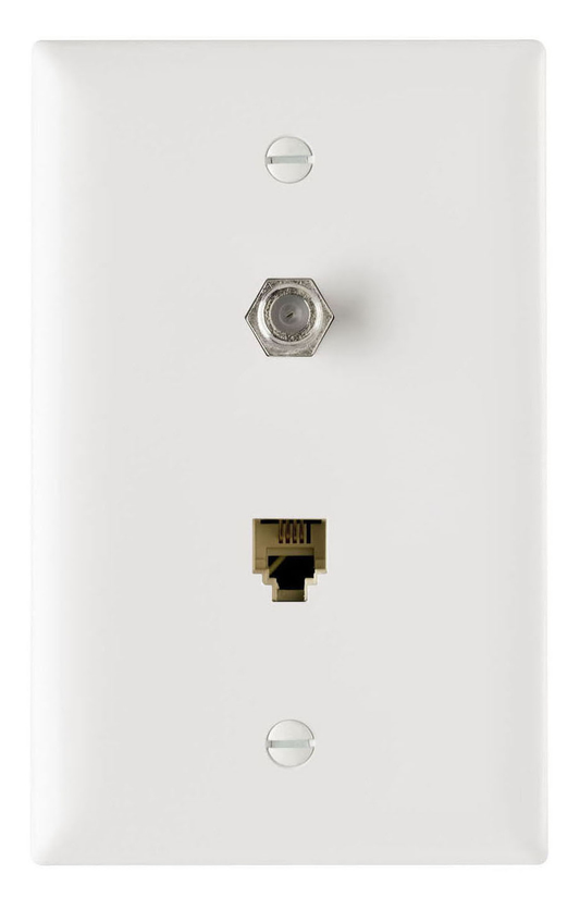 TPTELTVW - F-TYPE COAX CONNECTOR W/4-CONDUCTOR RJ-11 JACK WHITE. Sold in units of 1