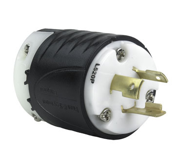 L520P - TURNLOK 20A 125V 2P 3 WIRE BLACK BACK WHITE FRONT BODY PLUG. Sold in units of 1