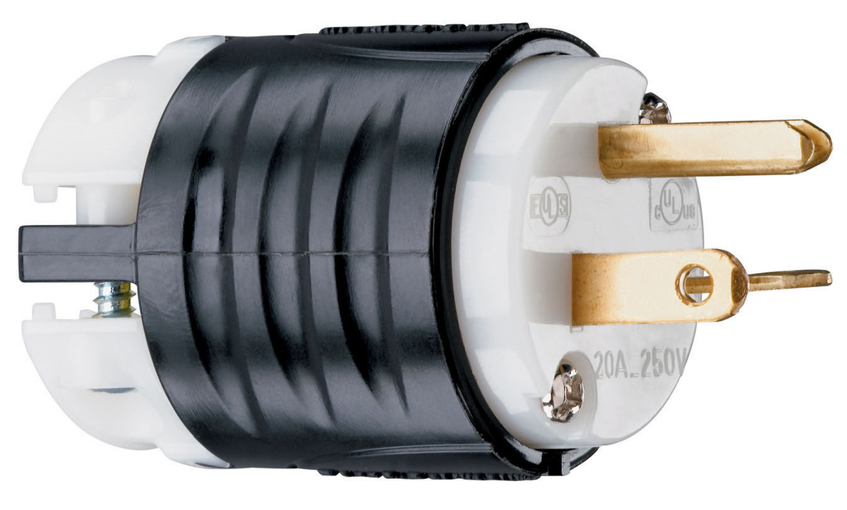 PS5466X - 20A 250V STRAIT BLD EHU SPEC GRD PLUG BLACK & WHITE. Sold in units of 1