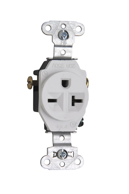 5851W - 20A 250V STRAIT BLD SPEC GRD B/S WIRE SINGLE RECEPTACLE WHITE. Sold in units of 1
