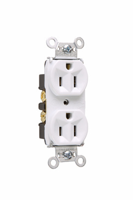 5262W - 15A 125V STRAIT BLD HARD USE SPEC GRD B/S WIRE DUPLEX RCPT WHITE. Sold in units of 1