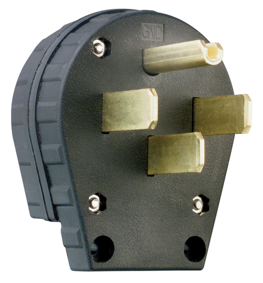 3867 - 30/50A 125/250V 3P 4WIRE GROUNDING ANGLE PLUG BLACK. Sold in units of 1