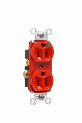 8200HRED - 15A 125V SB HD HG COMPACT DESIGN B/S WIRE DUPLEX  RECEPT RED. Sold in units of 1