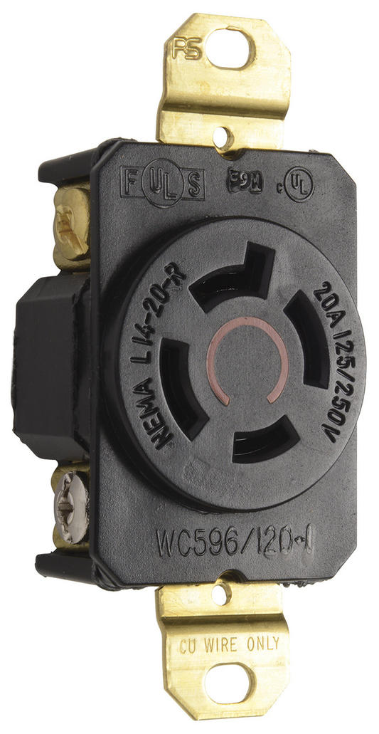 L1420R - TURNLOK 20A 125/250V 3P 4-WIRE SGL RECPT BLACK. Sold in units of 1