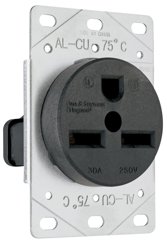 3801 - 30A 250V 2P 3WIRE GROUNDING FLUSH RECEPTACLE. Sold in units of 1