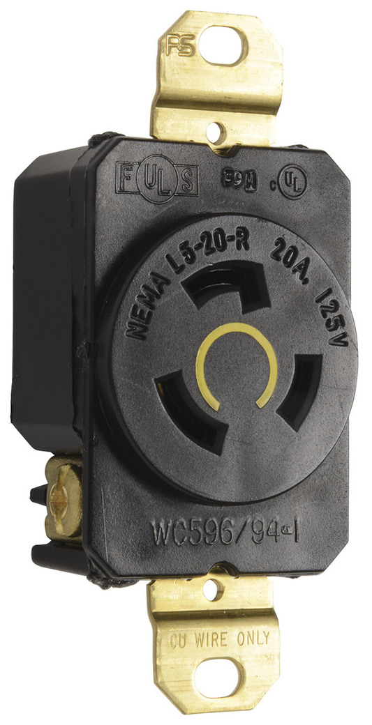 L520R - TURNLOK 20A 125V 2P 3-WIRE SGL RECPT BLACK. Sold in units of 1