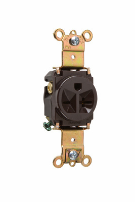 5871 - 20A 250V STRAIT BLD HD SPEC GRD B/S WIRE SINGLE RECEPTACLE BROWN. Sold in units of 1
