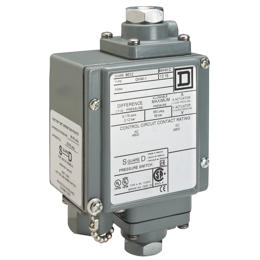 9012GHW1 - PRESSURE SWITCH 480VAC 10AMP G +OPTIONS. Sold in units of 1