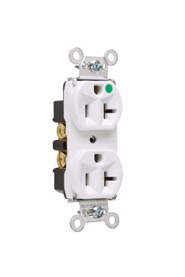 8300HW - 20A 125V SB HD HG COMPACT DESIGN B/S WIRE DUPLEX  RECEPT WHT. Sold in units of 1