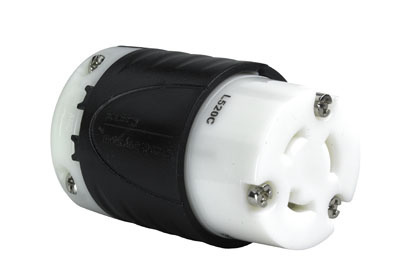 L520C - TURNLOK 20A 125V 2P 3-WIRE BLACK BACK WHITE FRONT BODY CON. Sold in units of 1
