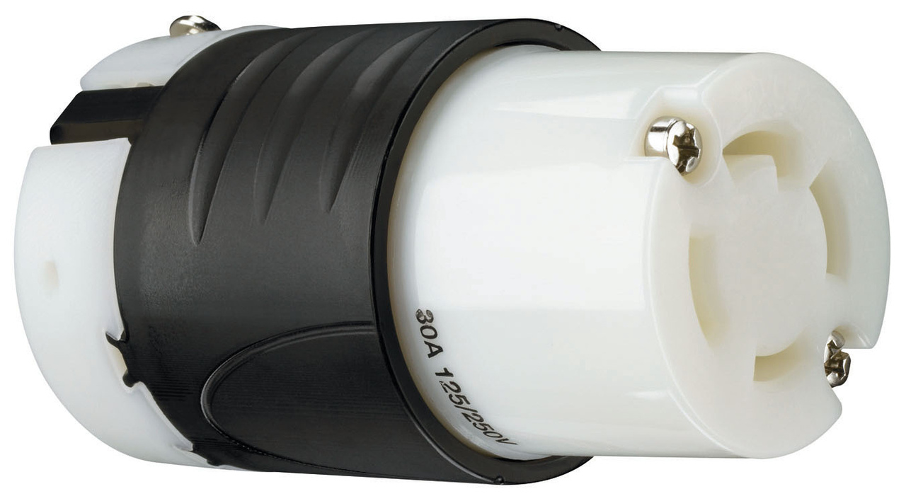 L1430C - TURNLOK 30A 125/250V 3P 4-WIRE BLACK BACK WHITE FRONT CON. Sold in units of 1