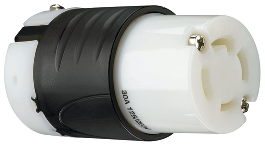 L1430C - TURNLOK 30A 125/250V 3P 4-WIRE BLACK BACK WHITE FRONT CON. Sold in units of 1