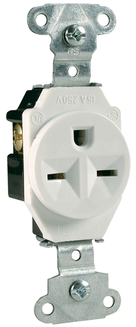 5651W - 15A 250V STRAIT BLD SPEC GRD B/S WIRE SINGLE RECEPTACLE WHITE. Sold in units of 1