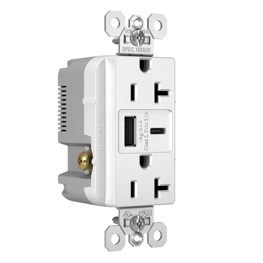 TR20USBACW - SPEC GRADE TYPE C USB CHARGING RECEPTACLE 20A WHITE 125V DUP TR REC+USBA USBC 3.1A. Sold in units of 1