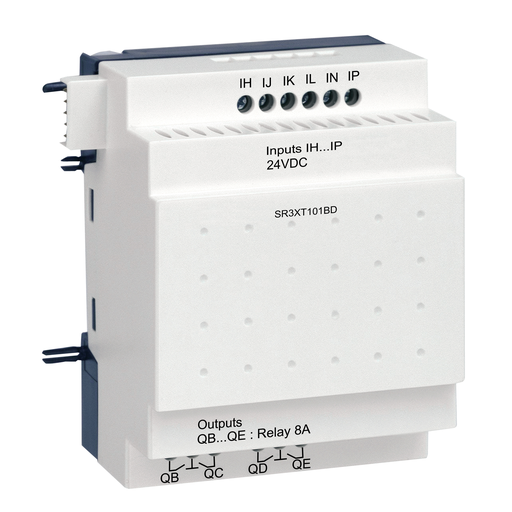 SR3XT101BD - DISCRETE IO EXTENSION MODULE, ZELIO LOGIC SR2 SR3, 10 IO, 24V DC. Sold in units of 1