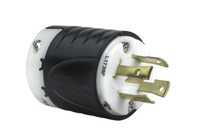 L1730P - TURNLOK 30A 3Ø 600V 3P 4-WIRE BLACK BACK WHITE FRONT PLUG. Sold in units of 1